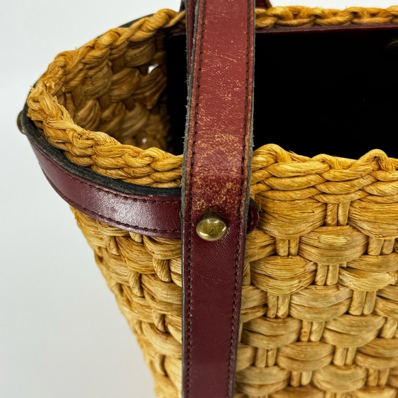 RARE Vintage 60s/70s ETIENNE AIGNER Handmade Straw Leather Satchel Handbag - Picture 13 of 14